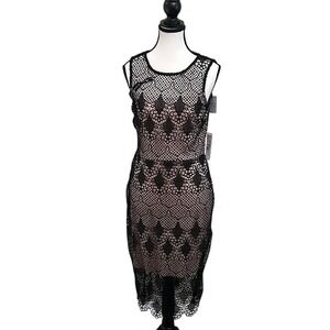 Bisou Bisou Rose Nude Black Lace Sleeveless Cocktail Party‎ Dress - Size 6 NWT